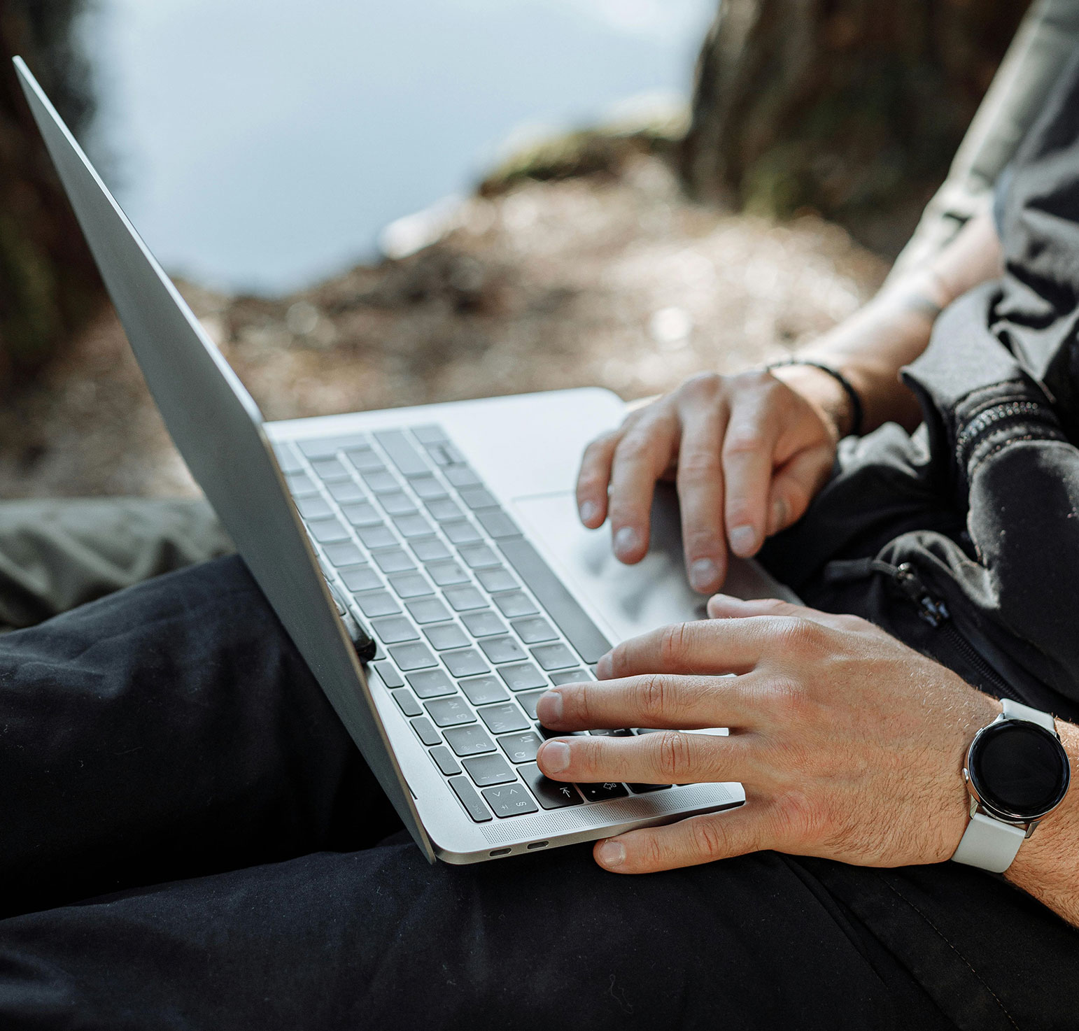Working on website content using a laptop