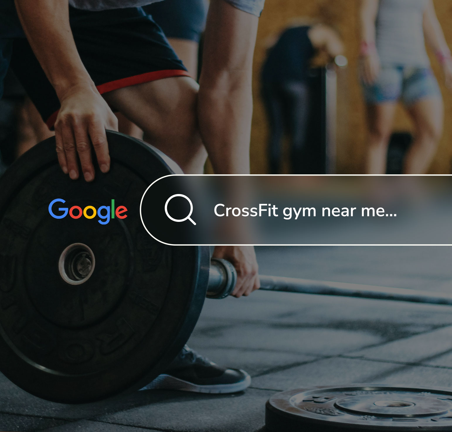 Barbell training with a gym search illustration