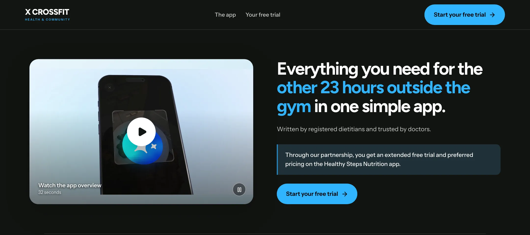Ambassador page for a sample gym with an HSN app video.