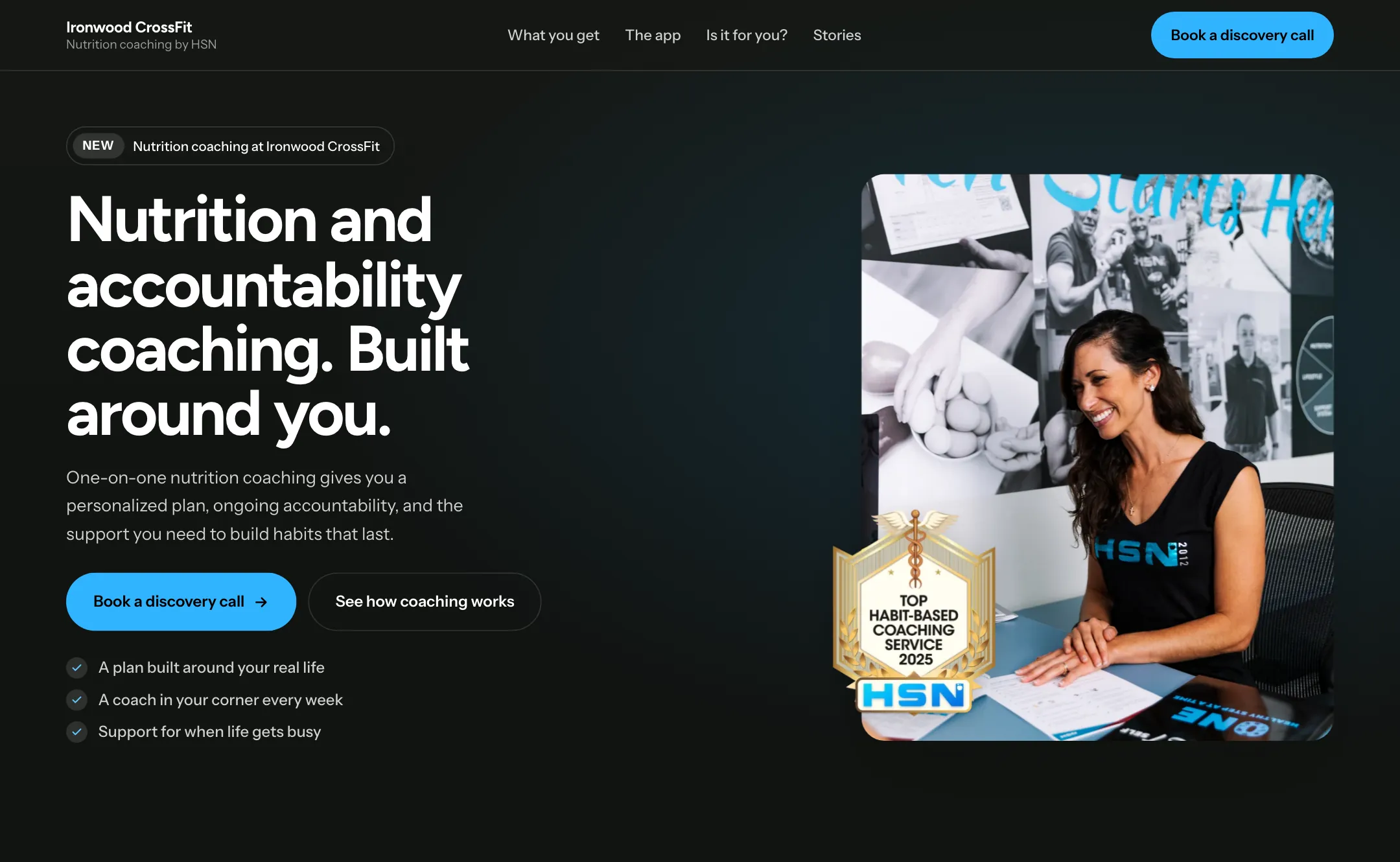 Nutrition coaching page for a sample gym.